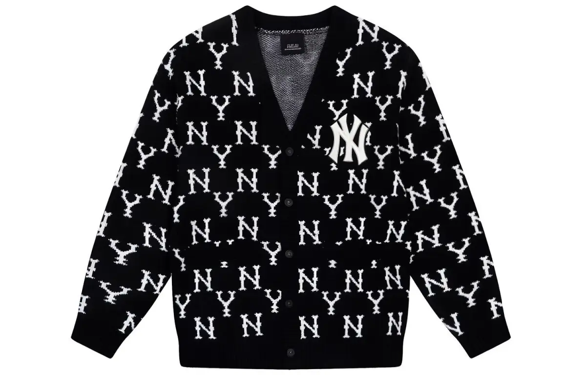 MLB Monogram Sweaters Unisex Black V-neck Moderate Cardigan