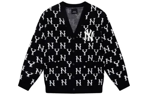 MLB Monogram Sweaters Unisex Black V-neck Moderate Cardigan