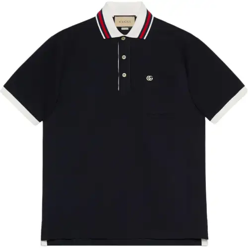 GUCCI Polo Shirts Men's Navy Polo Collar Moderate Straight Fit
