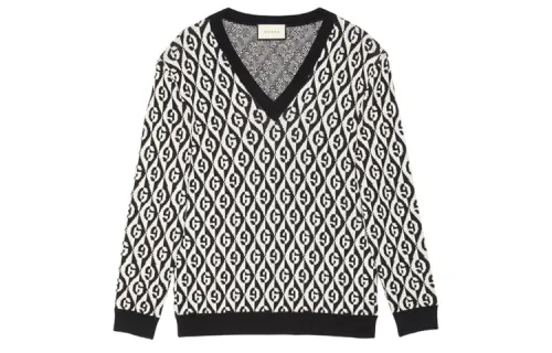 GUCCI Sweaters Men's Black/White V Neck Moderate Other