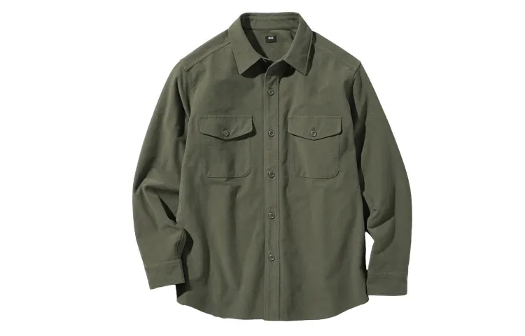 UNIQLO Shirts Men's Olive Pointed Collar Moderate Other