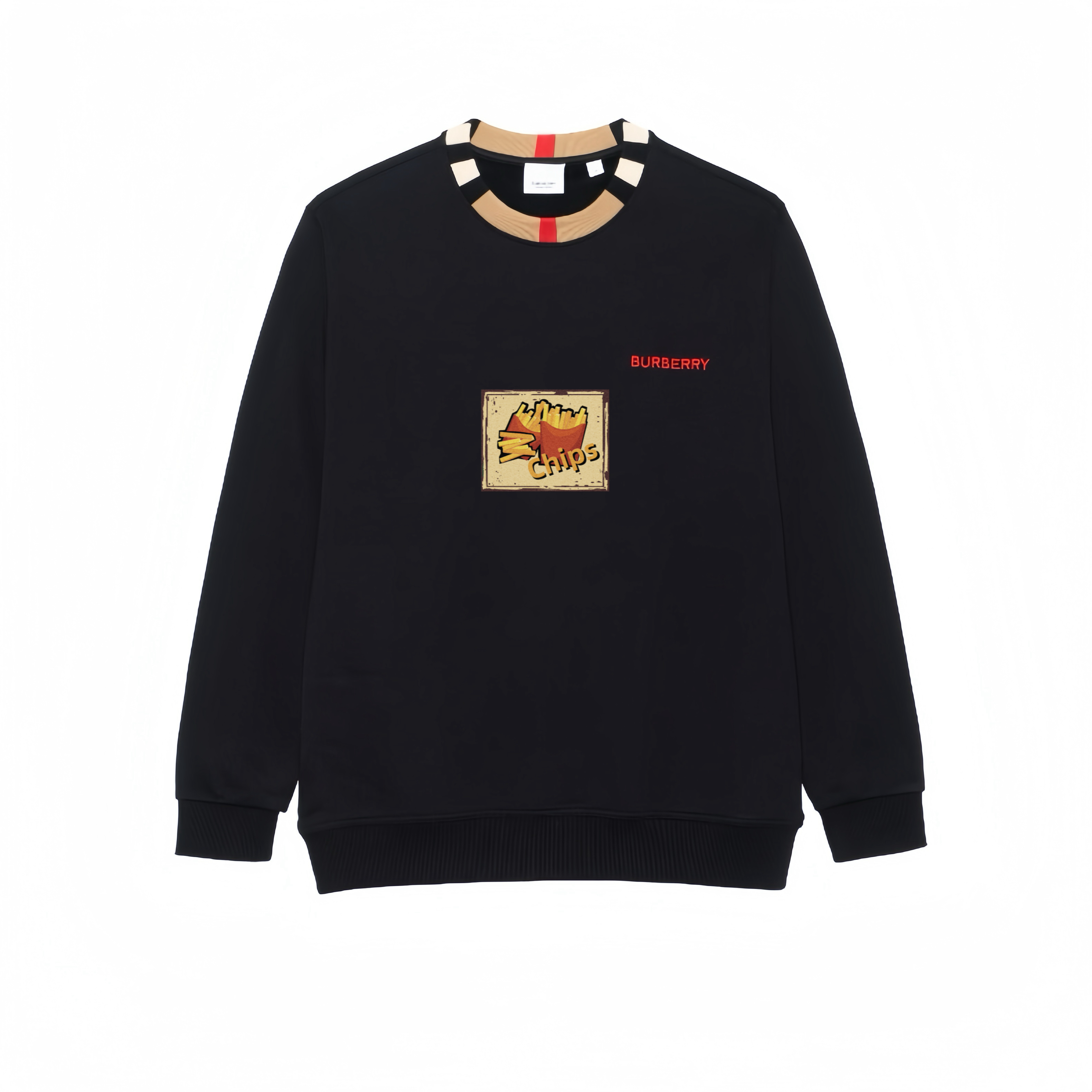 Burberry Multicolor Letter Embroidery Crew Neck Long Sleeved Sweatshirt Unisex Black
