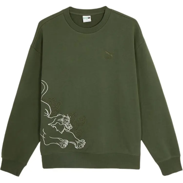 PUMA Sweatshirts Men's Green Crew Neck Moderate Regular