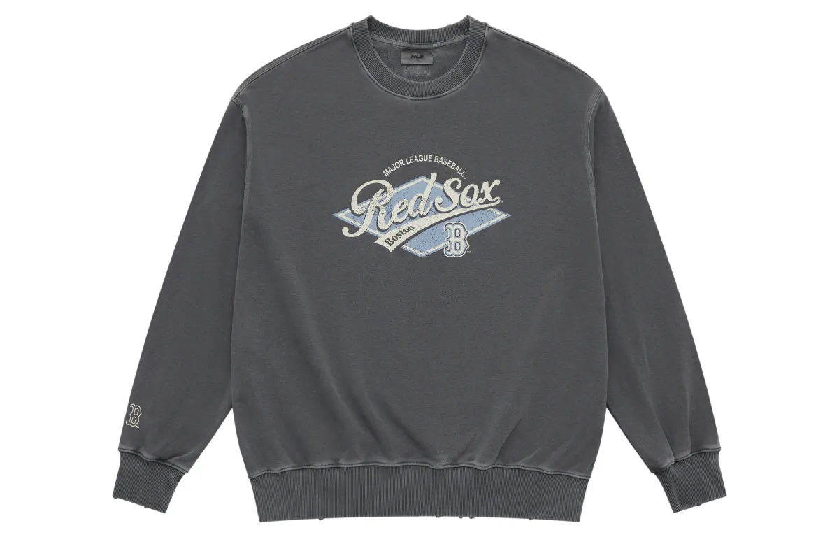 MLB Preppy Style Collection Boston Red Sox SS25 Crew Neck Sweatshirt Unisex Dark Charcoal Gray