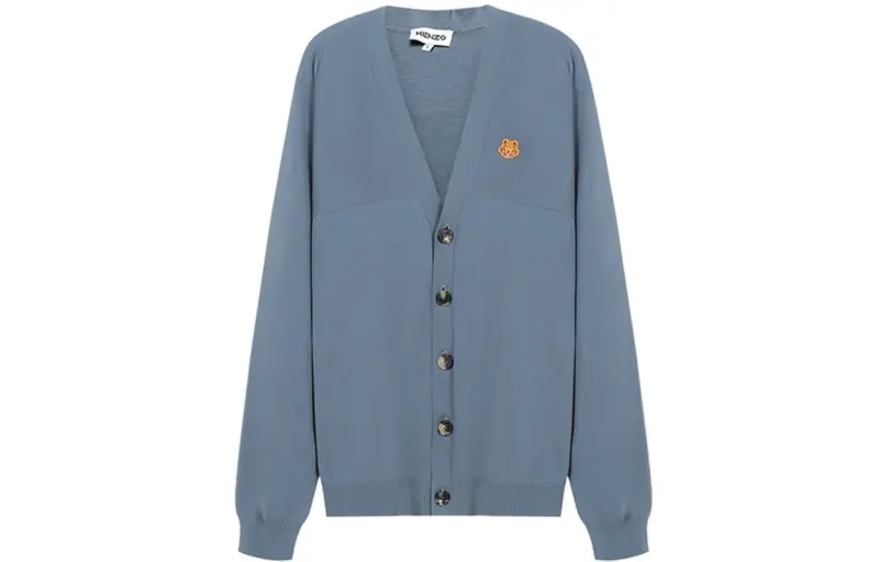KENZO Sweaters Men's Blue V Neck Moderate Cardigan