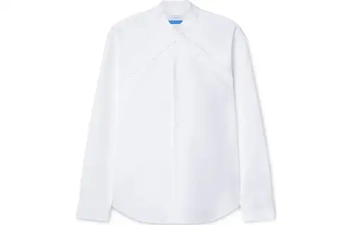 Off- crossover-collar cotton shirt