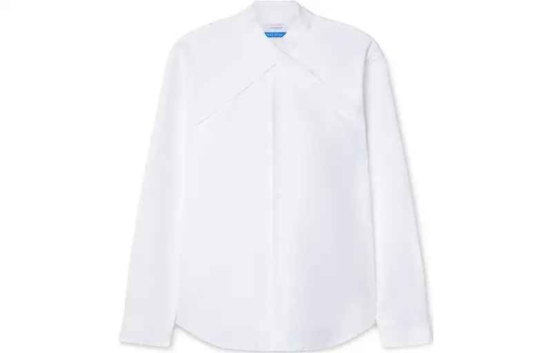 Off- crossover-collar cotton shirt