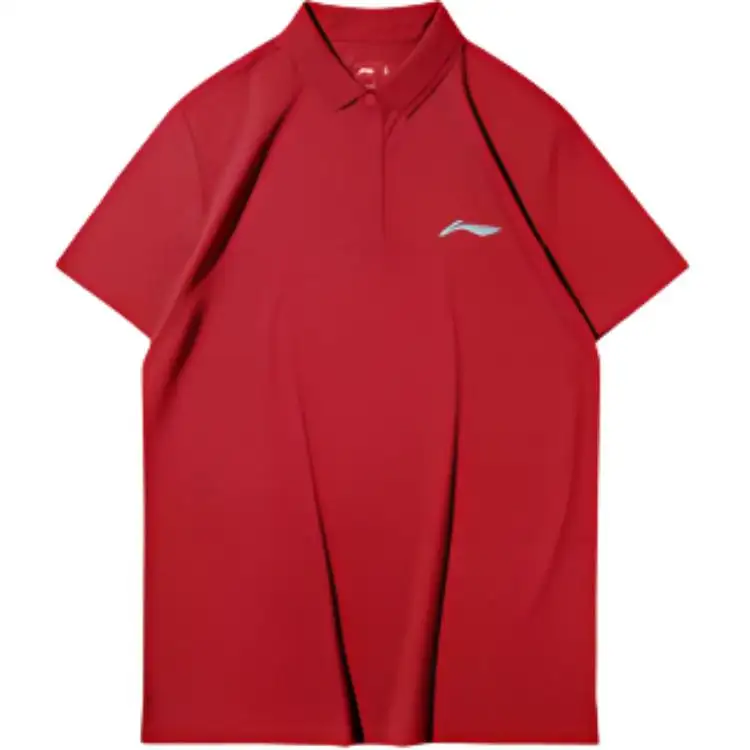 Li Ning Polo Shirts Unisex Red Polo Collar Moderate Straight Fit