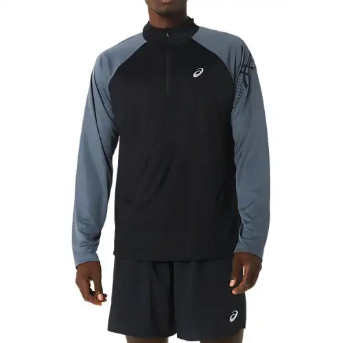 ASICS Shirts Men's Black Gray Crew Neck Moderate Other