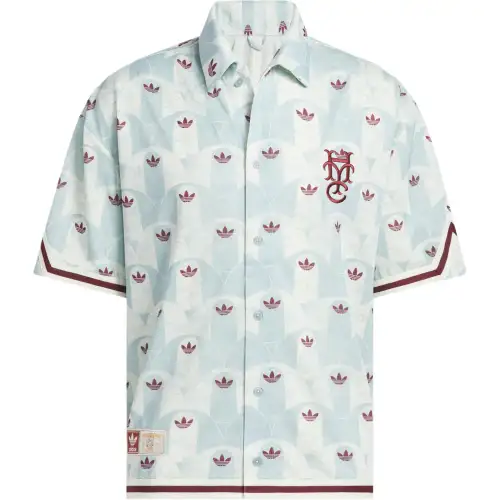 Adidas Originals x HOOP YORK CITY Top ALLOVER PRINT SHOOTE Shirt Unisex Ivory White/Textured Green/Dark Red