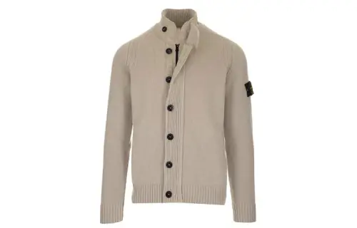 STONE ISLAND Sweaters Men's Beige Turtleneck Moderate Cardigan