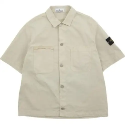 STONE ISLAND Logo Patch Short Sleeved Shirt Jacket