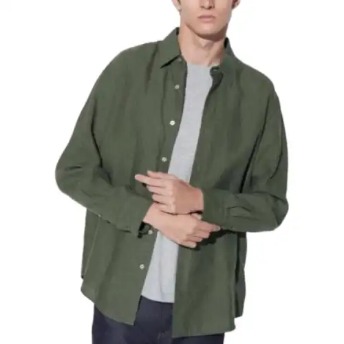 UNIQLO Shirts Unisex Dark Olive Pointed Collar Moderate Other