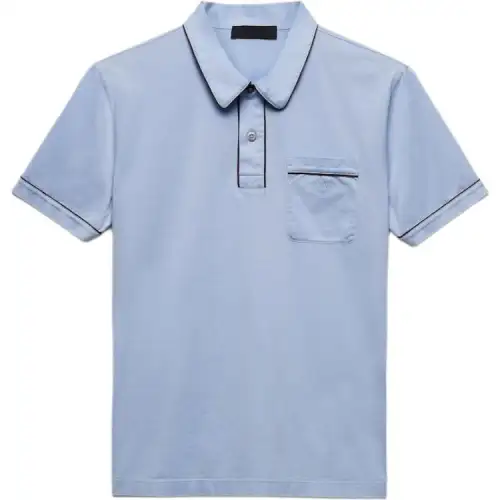 PRADA Polo Shirts Men's Blue Polo Collar Moderate Straight Fit