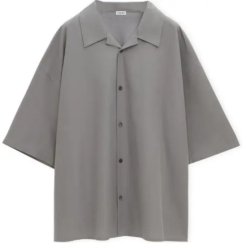 LOEWE Shirts Men's Gray Cuban Collar Moderate Other