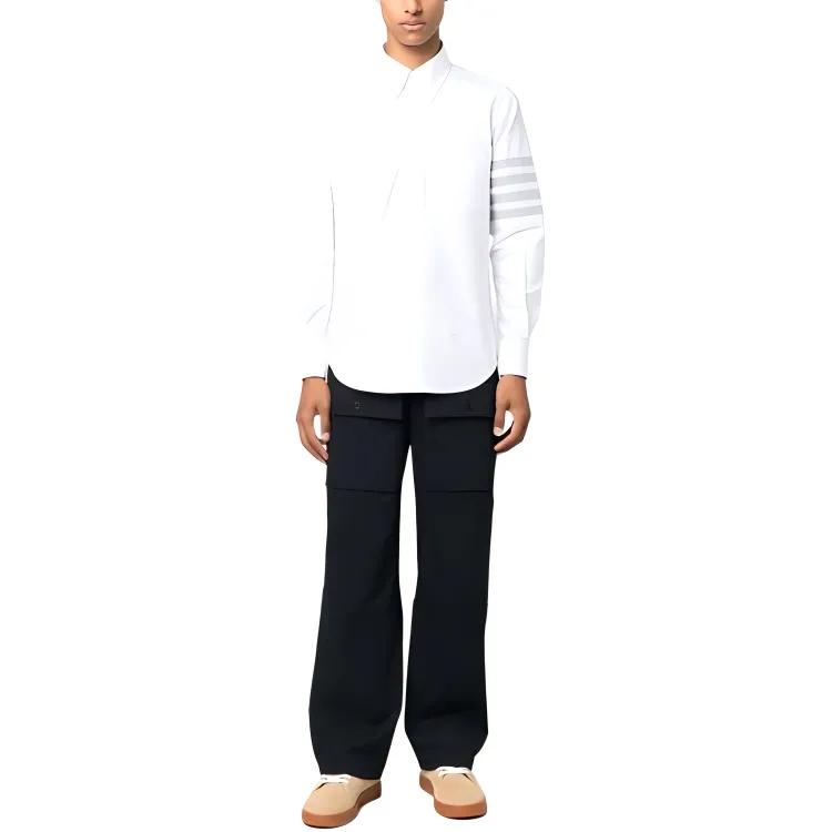THOM BROWNE 4 Bar Stripe Curved Hem Shirt