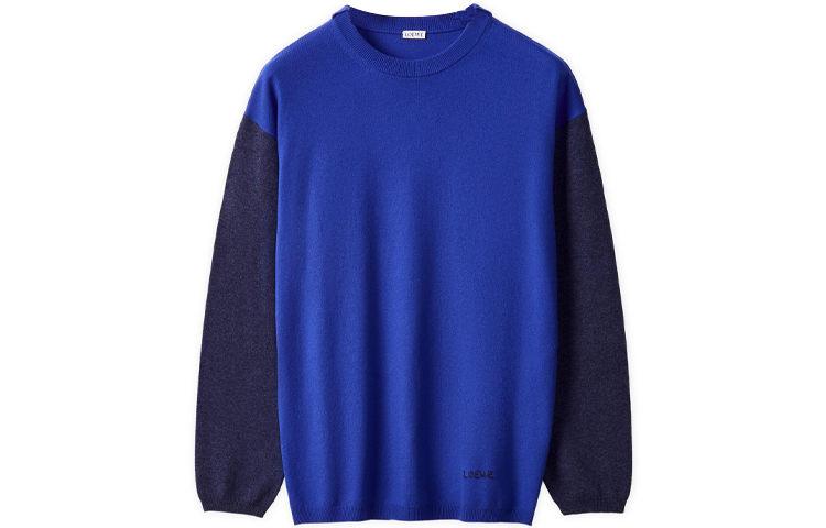 LOEWE Loewe FW21 loose color-blocked long-sleeved sweater for men, blue