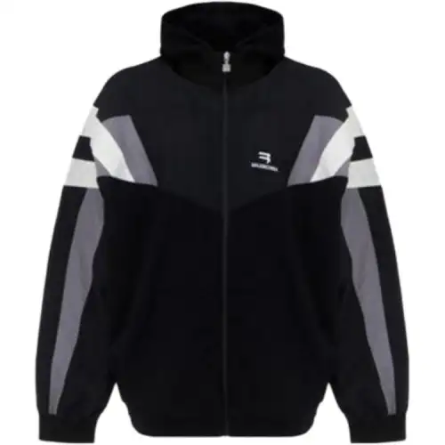 Balenciaga Sweatshirts Men's Black Hooded Moderate Cardigan