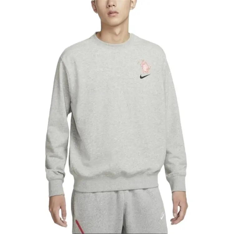 Nike Brand Fleece Lined Thermal Fashion Versatile Sweatshirt Men's Light Gray