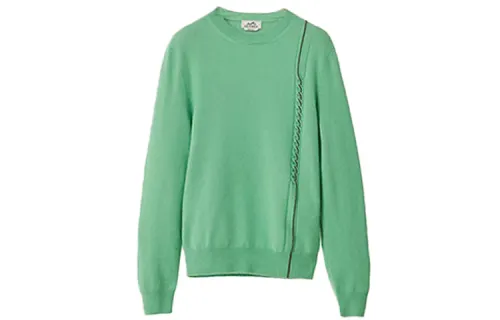 HERMES Cashmere Sweaters Men's Green Crew Neck Moderate