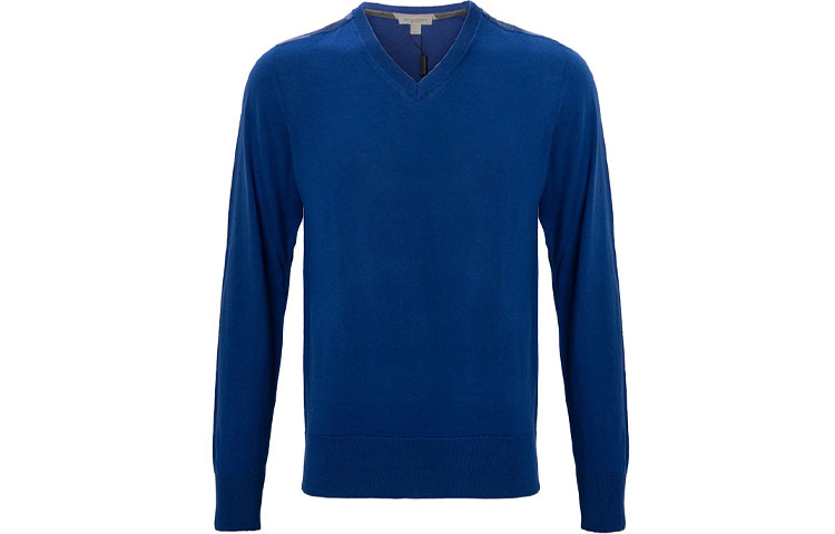 Burberry Cashmere Sweaters Men's Blue V Neck Moderate