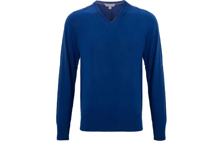 Burberry Cashmere Sweaters Men's Blue V Neck Moderate
