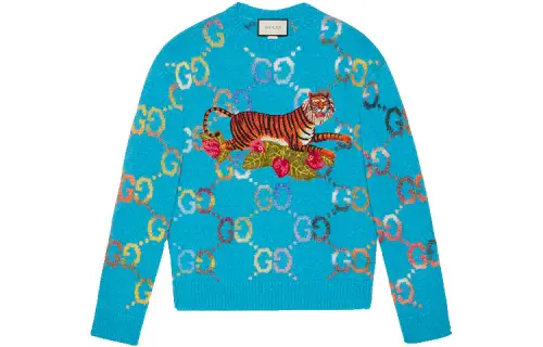 GUCCI Sweaters Men's Blue Crew Neck Moderate Base Layer