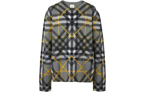 Burberry Men Layered Check Cotton Jacquard Jumper