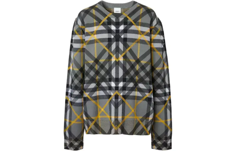 Burberry Men Layered Check Cotton Jacquard Jumper