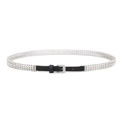 DIOR Logo Emblem, Pin Buckle Cow Leather, Brass, Faux Crystal, Resin Beads Leather Belts Women's Silver Width 1CM