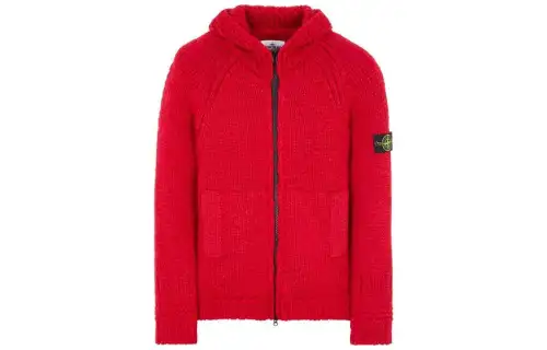 STONE ISLAND Sweaters Men's Red Hooded Moderate Cardigan