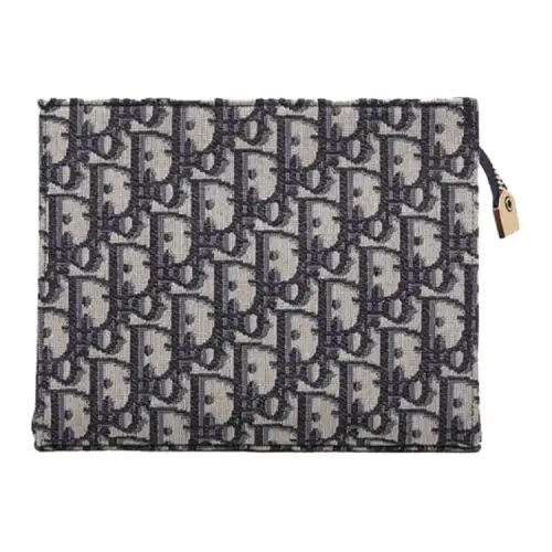 DIOR Cow Leather Clutch Unisex Beige/Blue