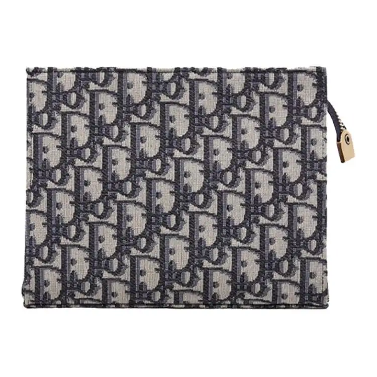 DIOR Cow Leather Clutch Unisex Beige/Blue