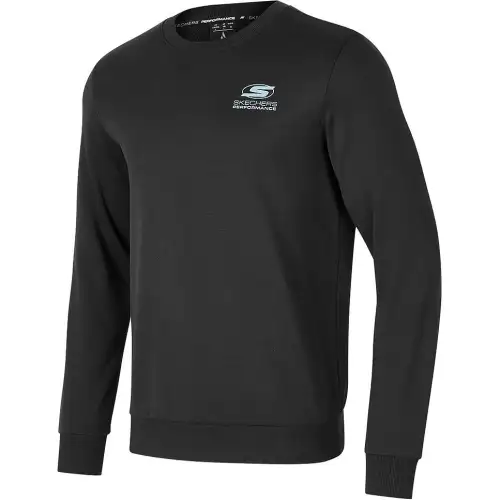 Skechers Basic Sports Collection Crew Neck Pullover Fleece Lined Long Sleeved Sweatshirt Men's Carbon Black