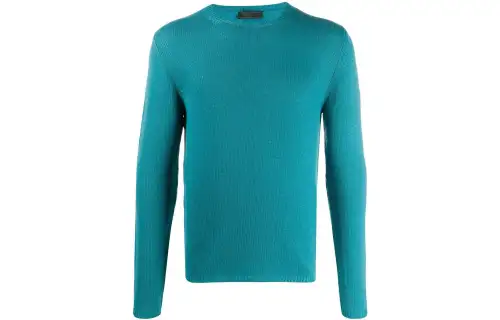 PRADA Cashmere Sweaters Men's Turquoise Crew Neck Moderate