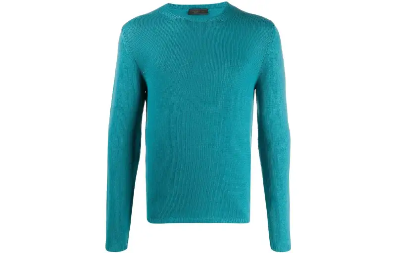 PRADA Cashmere Sweaters Men's Turquoise Crew Neck Moderate