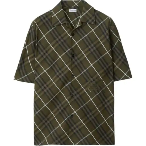Burberry Shirts Men's Green Lapel Moderate Other