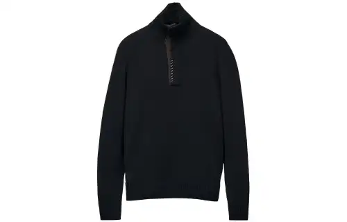 HERMES Cashmere Sweaters Men's Black Lapel Moderate