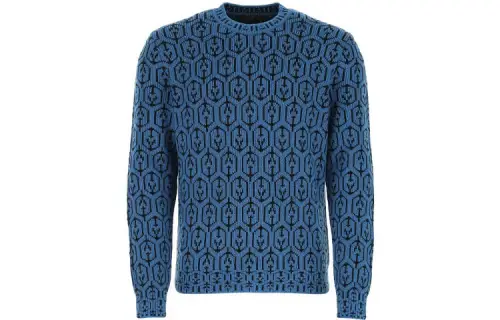 PRADA Cashmere Sweaters Men's Blue Crew Neck Moderate