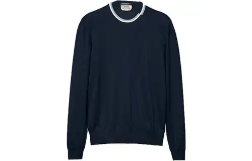 HERMES Cashmere Sweaters Men's Navy Blue Crew Neck Moderate