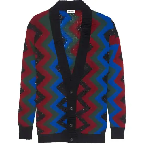SAINT LAURENT Zig Zag Jacquard Sequin Cardigan