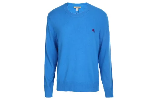 Burberry Cashmere Sweaters Men's Blue Crew Neck Moderate