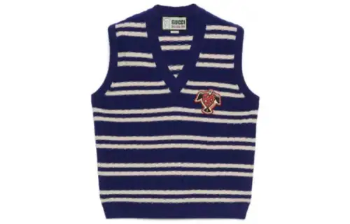 GUCCI X Harry Styles Co Branded Tank Tops Unisex Dark Blue V Neck Straight Fit