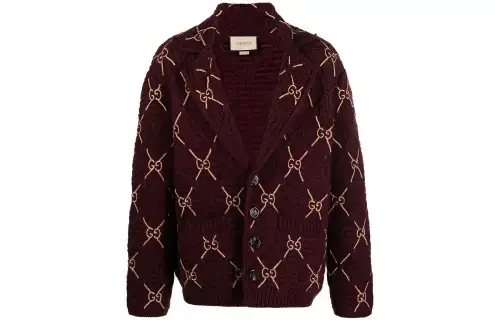 GUCCI Sweaters Men's Burgundy Moderate Cardigan
