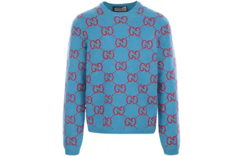 GUCCI Sweaters Men's Blue Crew Neck Moderate Other
