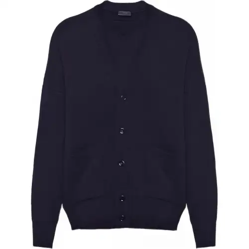 PRADA Cashmere Sweaters Men's Blue V Neck Moderate