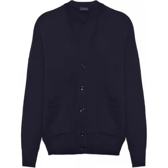 PRADA Cashmere Sweaters Men's Blue V Neck Moderate