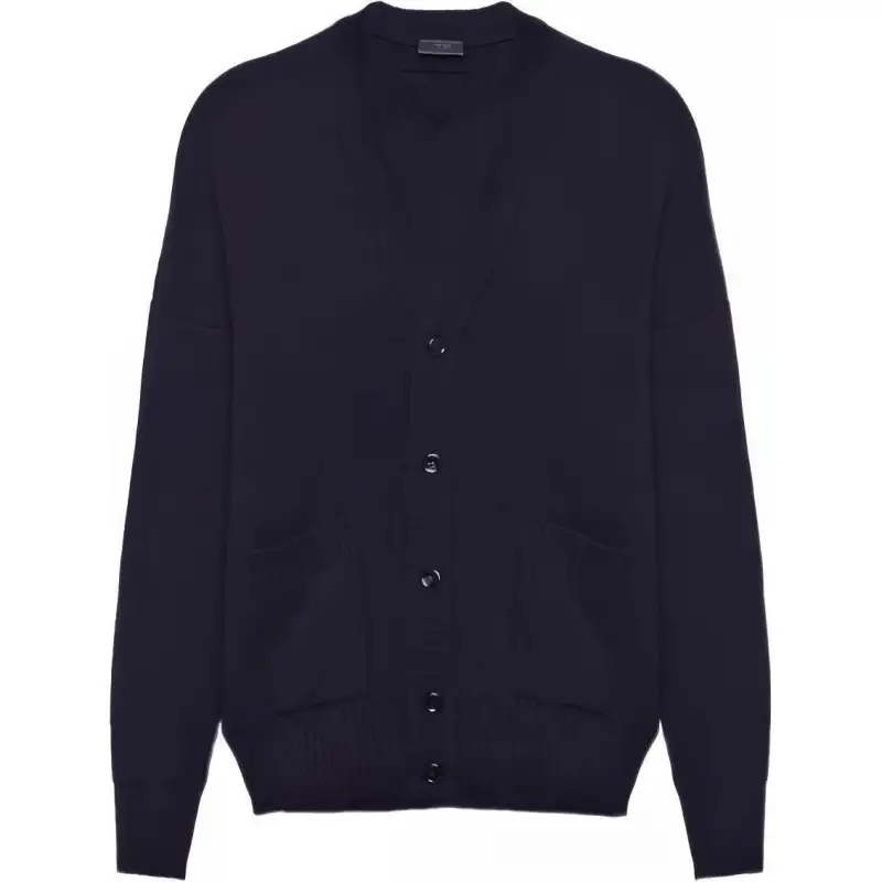 PRADA Cashmere Sweaters Men's Blue V Neck Moderate