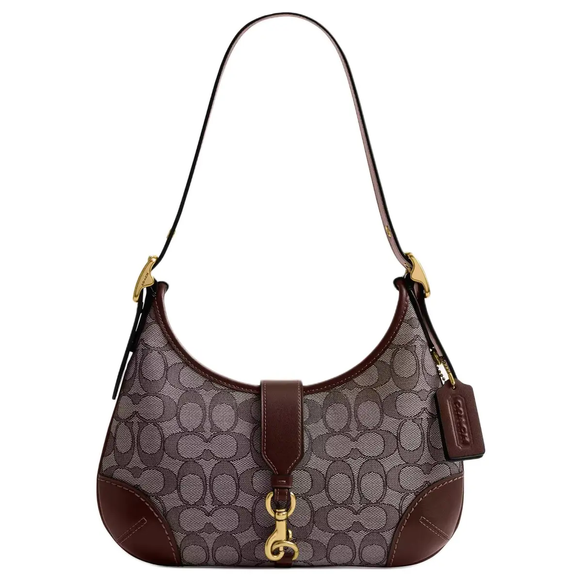 COACH Hamptons Fabric+Artificial Leather Crescent Bag, Handbag, Shoulder Bag Medium Women's Maple