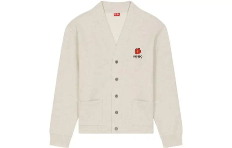 KENZO Boke Flower Series Sweaters Men's Light Gray V Neck Moderate Cardigan